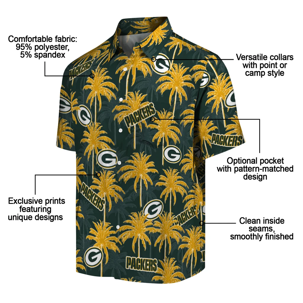 Green Bay Packers Hawaiian Shirt - Palm Tree Motif green bay packers palm grove green hawaiian shirts new arrival