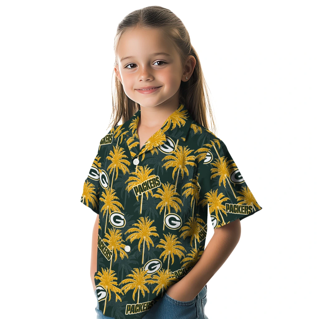 Green Bay Packers Hawaiian Shirt - Palm Tree Motif green bay packers palm grove green hawaiian shirts premium grade