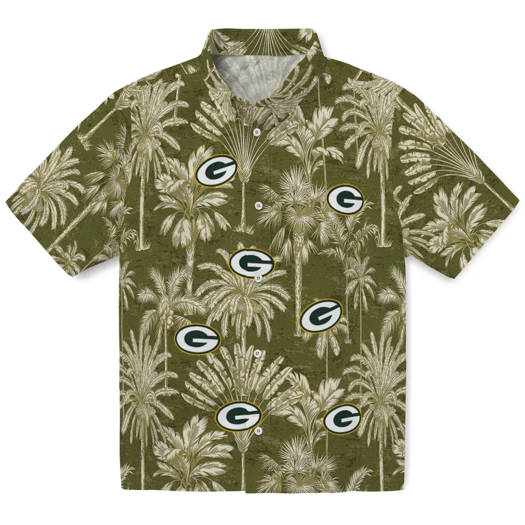 Green Bay Packers Hawaiian Shirt - Vintage Palm Tree green bay packers palm shadows green hawaiian shirts best selling