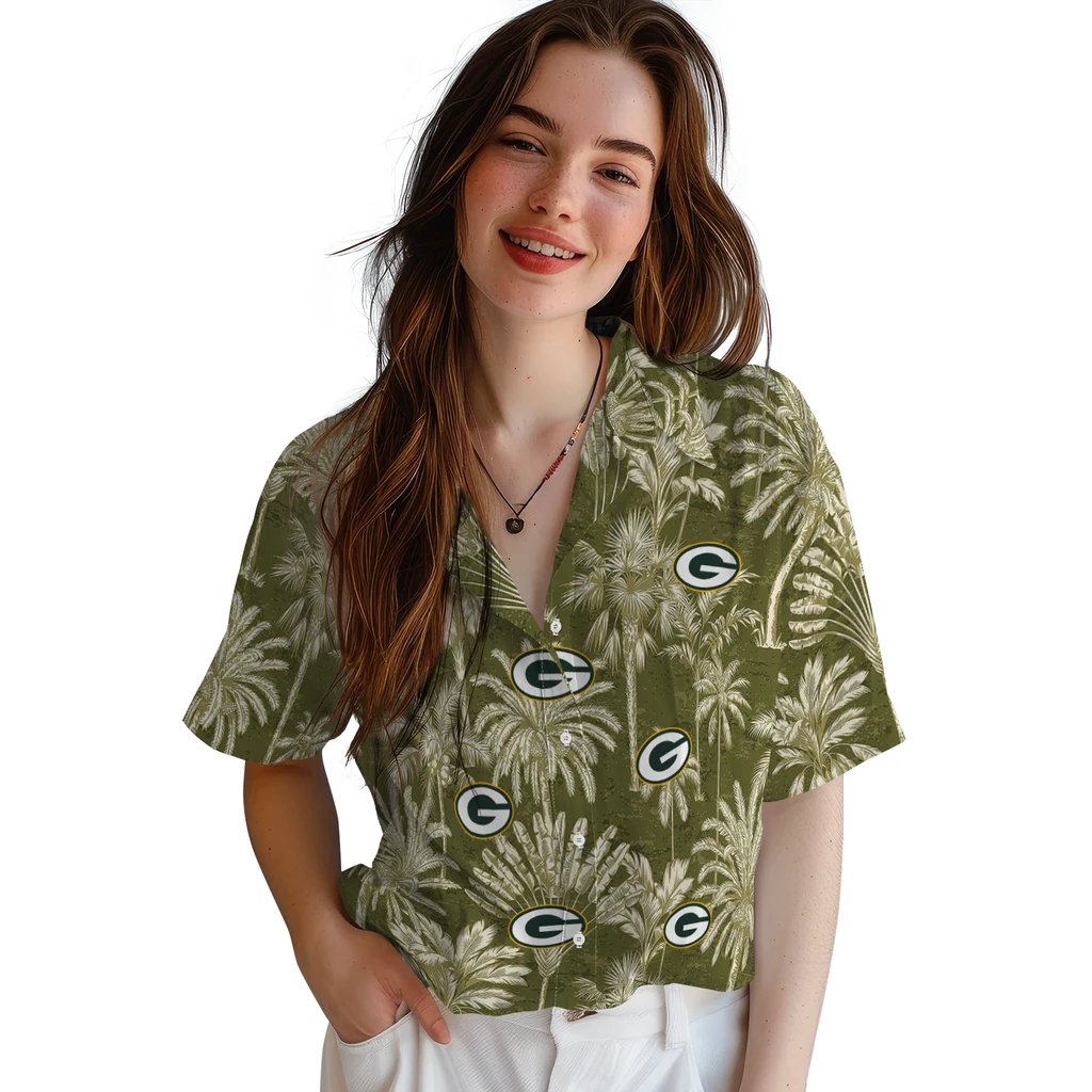 Green Bay Packers Hawaiian Shirt - Vintage Palm Tree green bay packers palm shadows green hawaiian shirts latest model