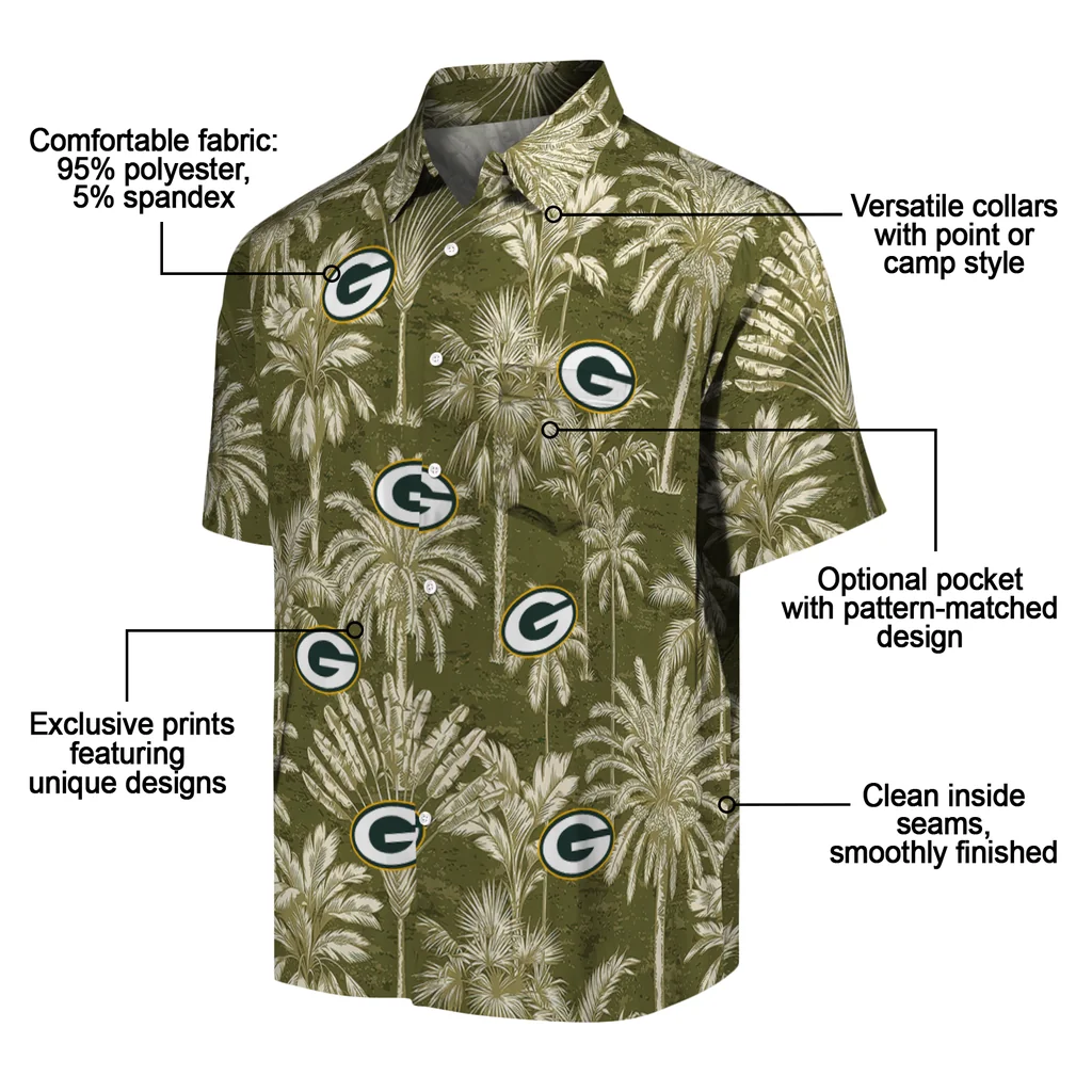 Green Bay Packers Hawaiian Shirt - Vintage Palm Tree green bay packers palm shadows green hawaiian shirts new arrival