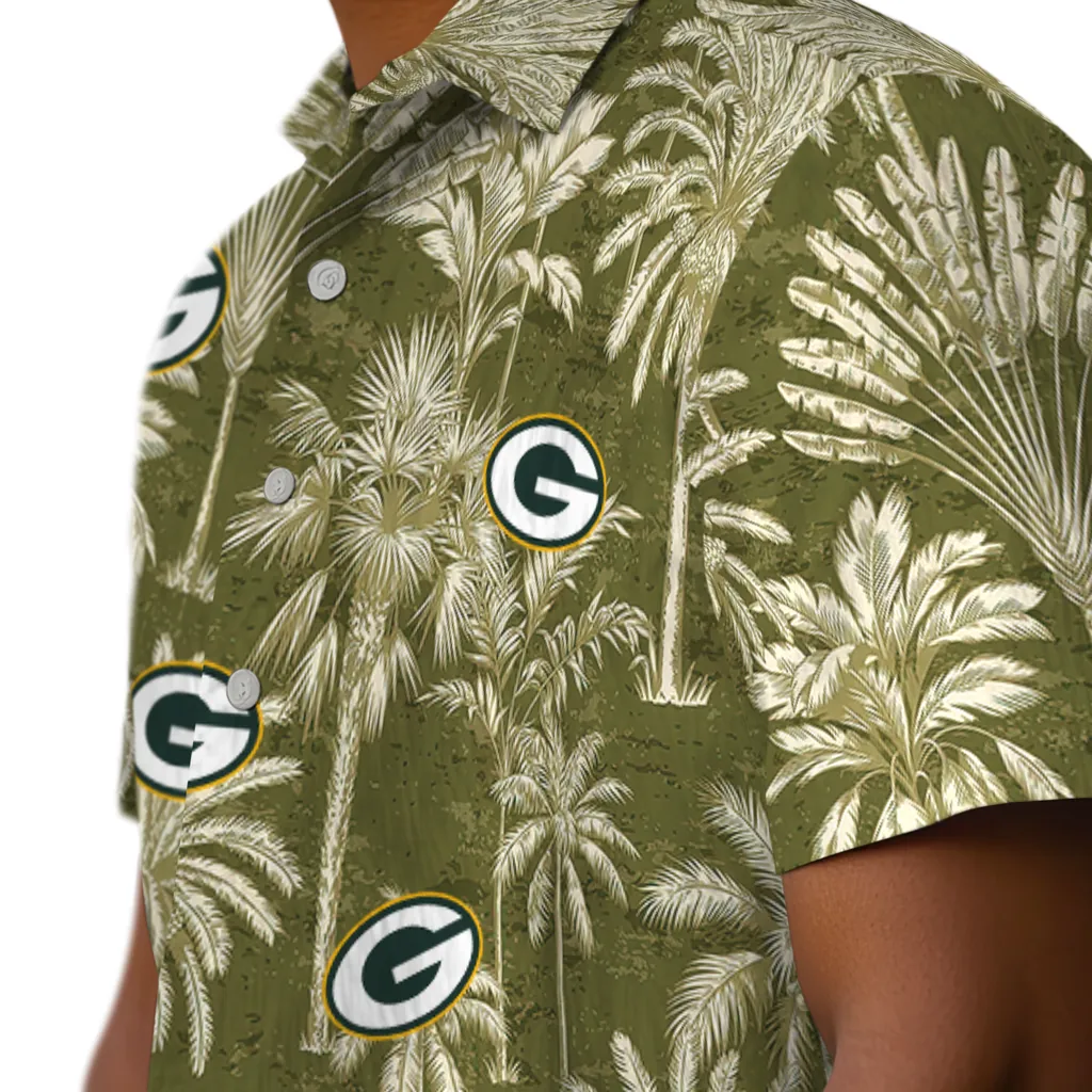 Green Bay Packers Hawaiian Shirt - Vintage Palm Tree green bay packers palm shadows green hawaiian shirts trendy