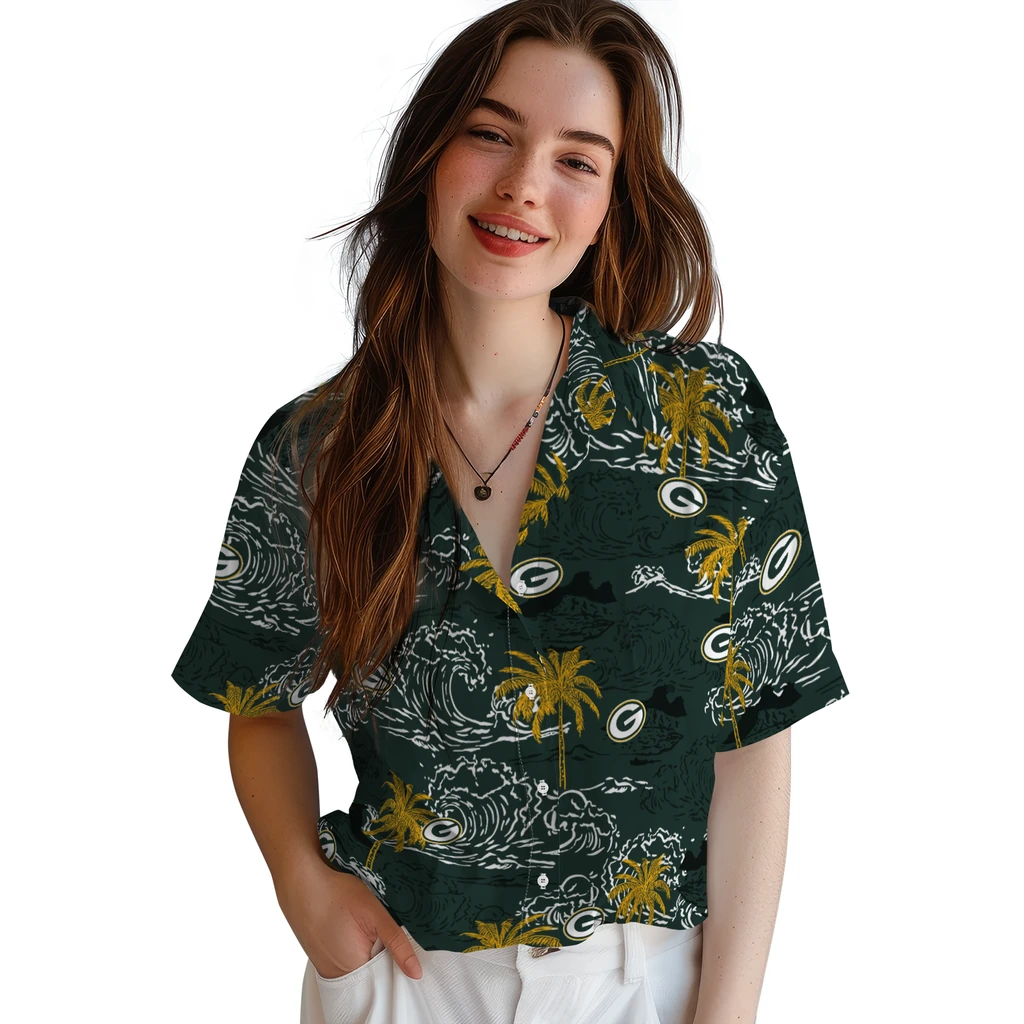 Green Bay Packers Hawaiian Shirt - Wave Palm green bay packers wave palm green hawaiian shirts latest model