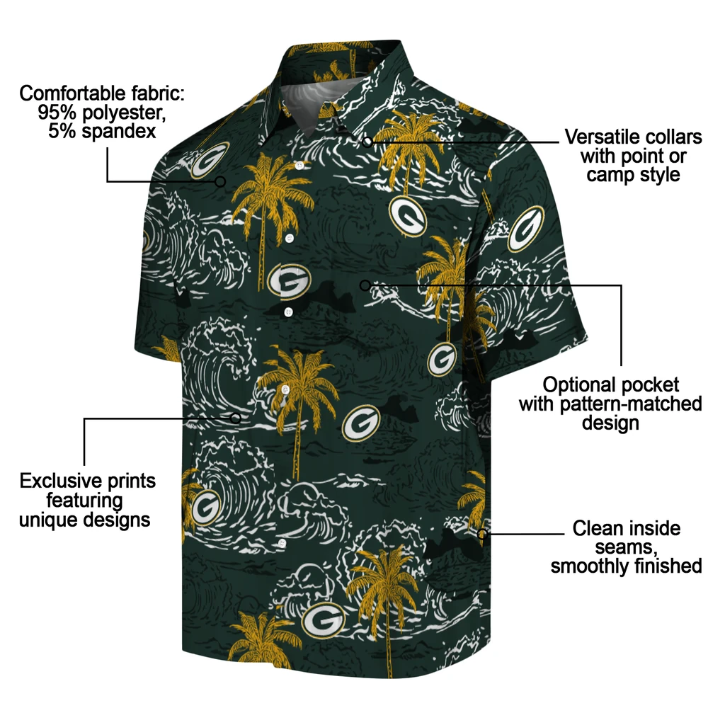 Green Bay Packers Hawaiian Shirt - Wave Palm green bay packers wave palm green hawaiian shirts new arrival