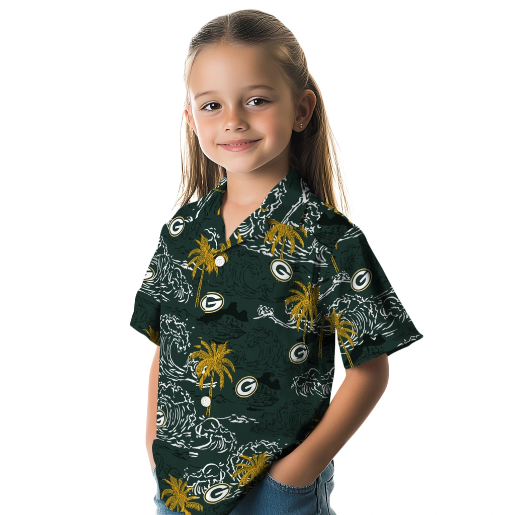 Green Bay Packers Hawaiian Shirt - Wave Palm green bay packers wave palm green hawaiian shirts premium grade