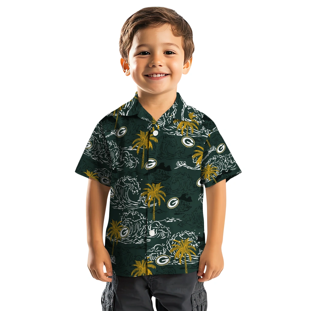 Green Bay Packers Hawaiian Shirt - Wave Palm green bay packers wave palm green hawaiian shirts top rated