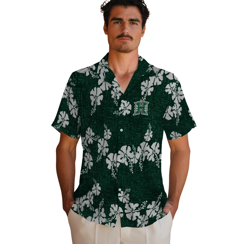Hawaii Rainbow Warriors Hawaiian Shirt - 50th State Flower hawaii rainbow warriors hibiscus petals green hawaiian shirts fashion forward