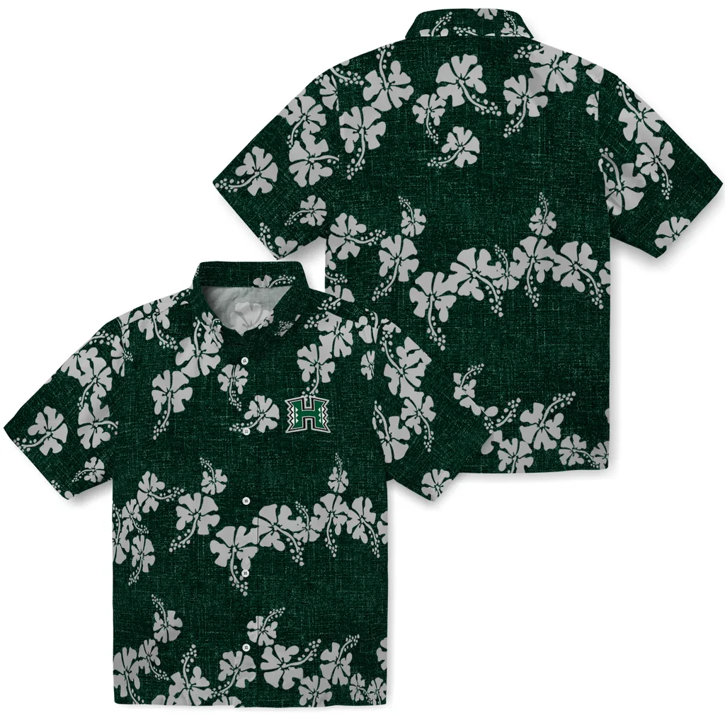 Hawaii Rainbow Warriors Hawaiian Shirt - 50th State Flower hawaii rainbow warriors hibiscus petals green hawaiian shirts high quality