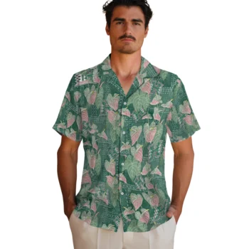 hawaii rainbow warriors anthurium overlay green hawaiian shirts fashion forward
