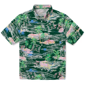 hawaii rainbow warriors flamingo retreat green hawaiian shirts best selling