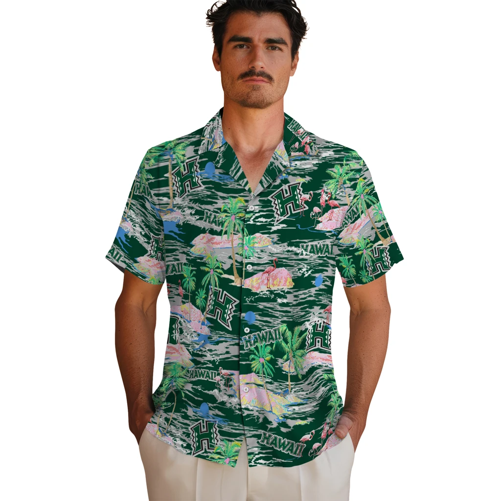 Hawaii Rainbow Warriors Hawaiian Shirt - Hawaii Island hawaii rainbow warriors flamingo retreat green hawaiian shirts fashion forward
