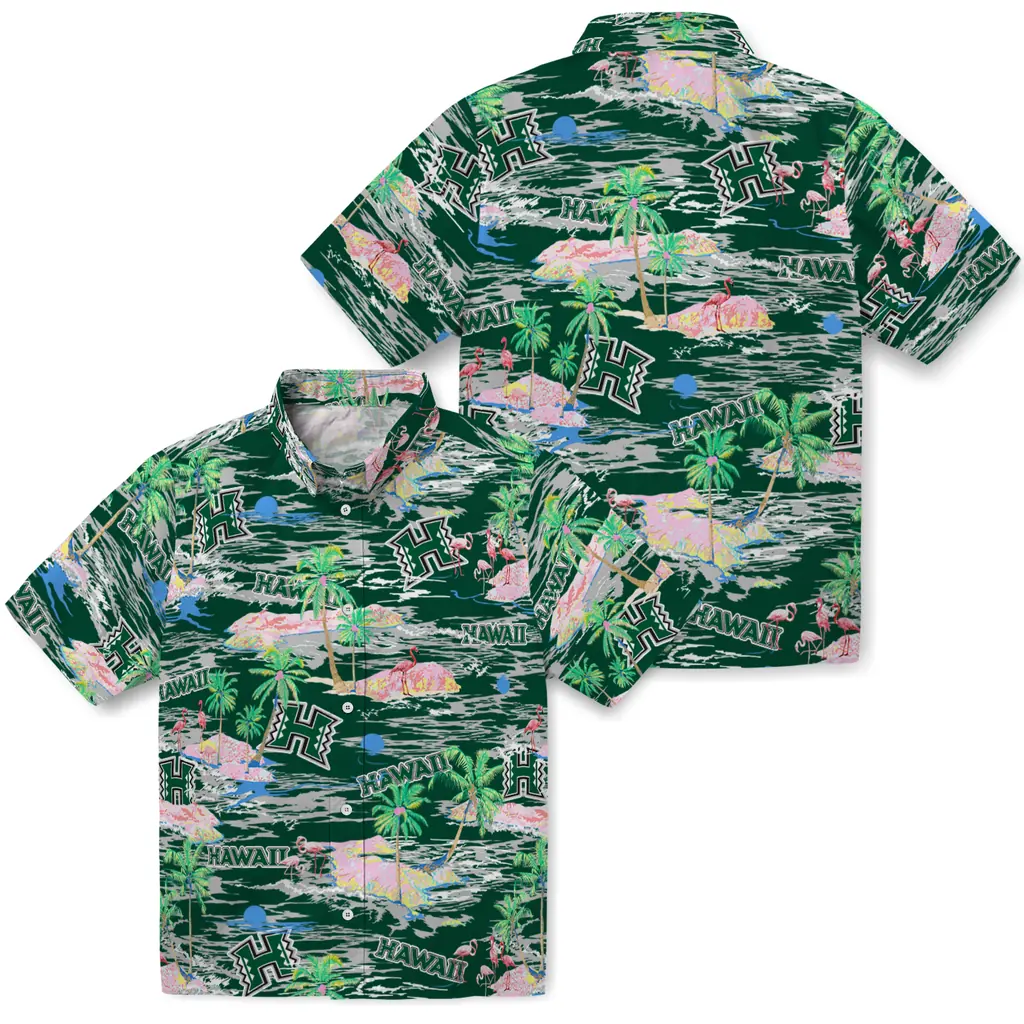 Hawaii Rainbow Warriors Hawaiian Shirt - Hawaii Island hawaii rainbow warriors flamingo retreat green hawaiian shirts high quality