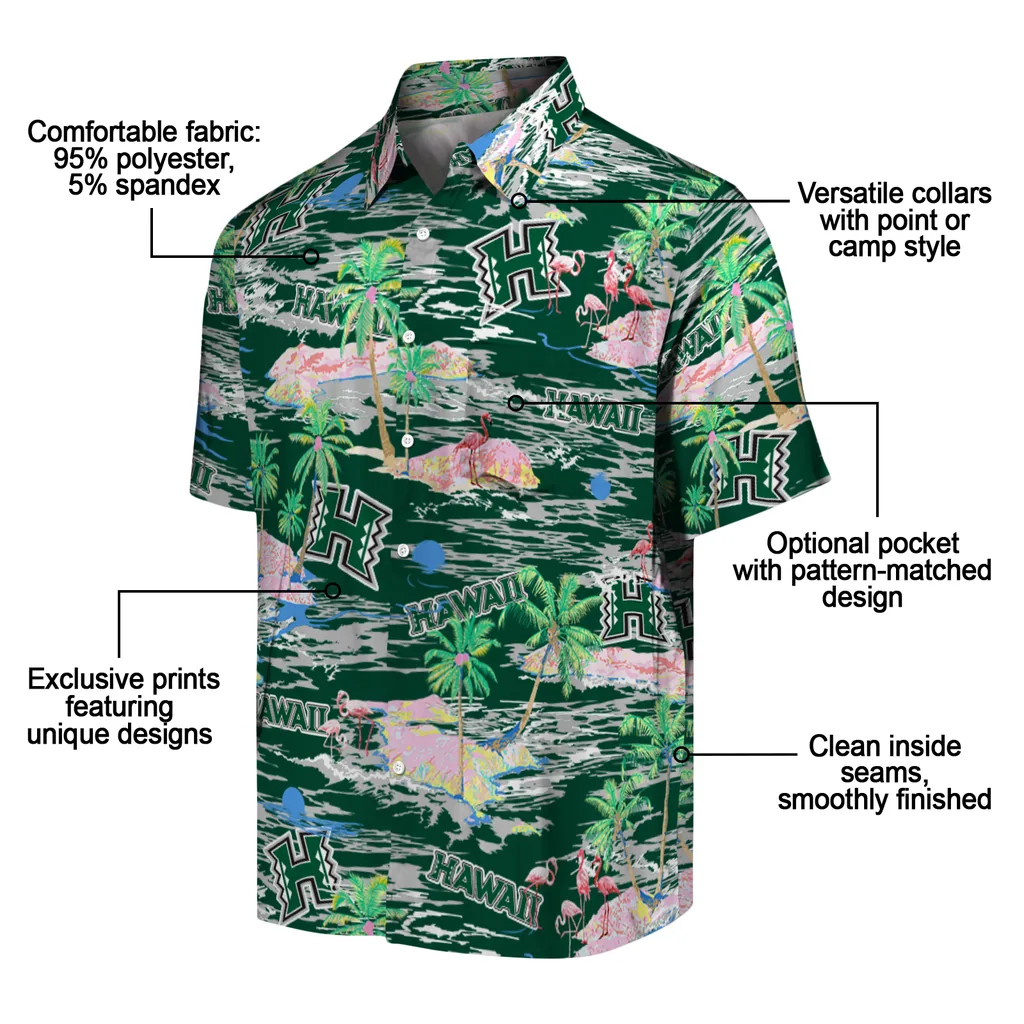 Hawaii Rainbow Warriors Hawaiian Shirt - Hawaii Island hawaii rainbow warriors flamingo retreat green hawaiian shirts new arrival