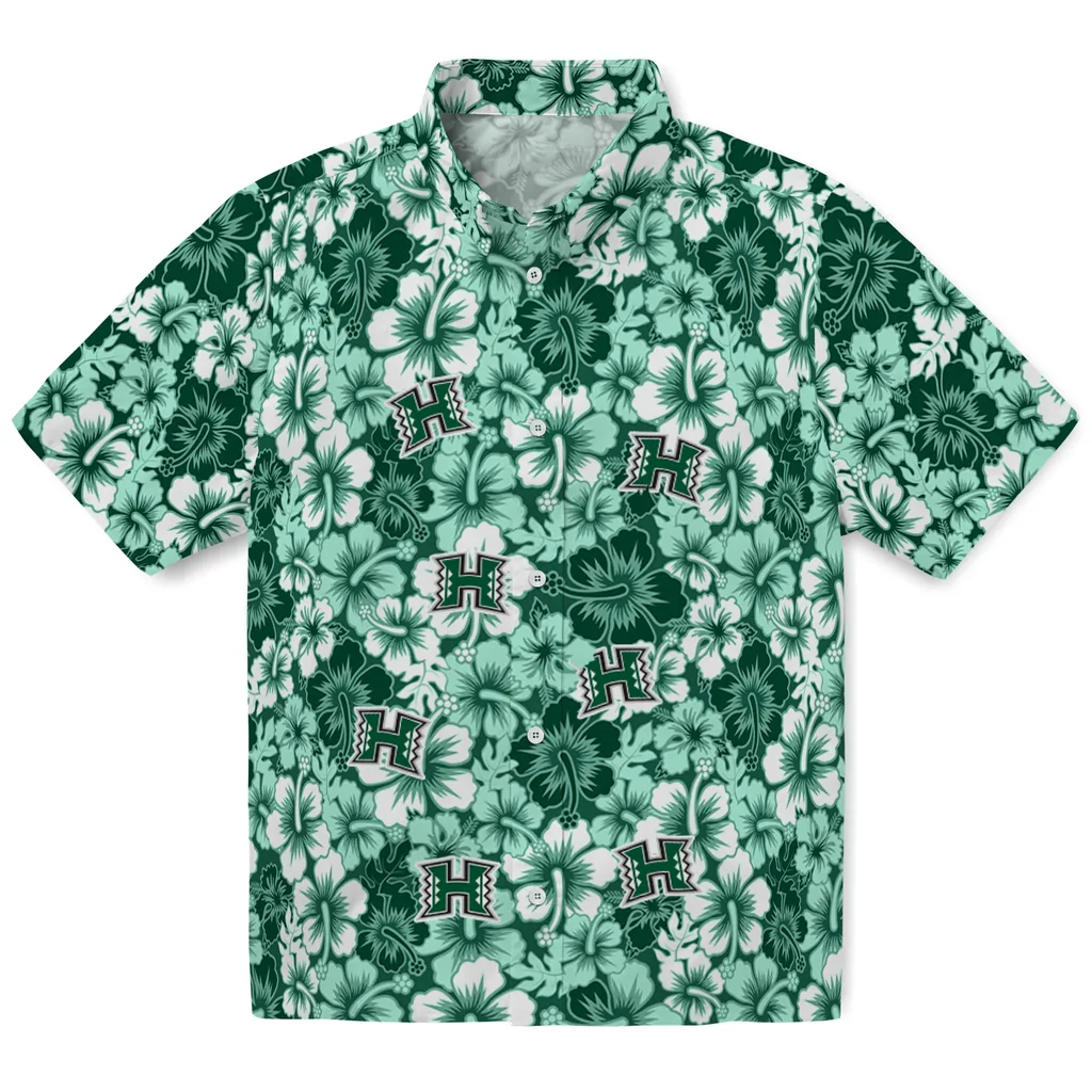 Hawaii Rainbow Warriors Hawaiian Shirt - Hibiscus Blooms hawaii rainbow warriors hibiscus blooms green hawaiian shirts best selling