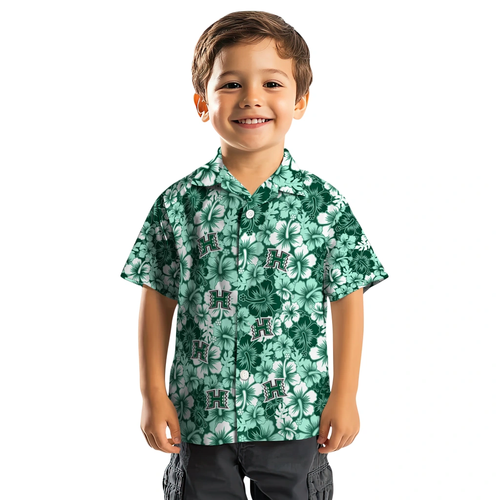 Hawaii Rainbow Warriors Hawaiian Shirt - Hibiscus Blooms hawaii rainbow warriors hibiscus blooms green hawaiian shirts top rated