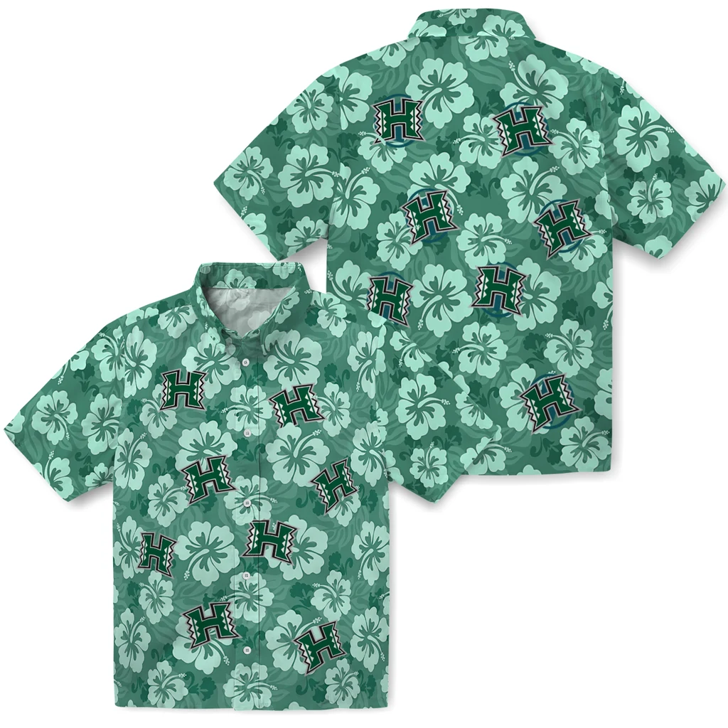 Hawaii Rainbow Warriors Hawaiian Shirt - Hibiscus Cluster hawaii rainbow warriors hibiscus cluster green hawaiian shirts high quality