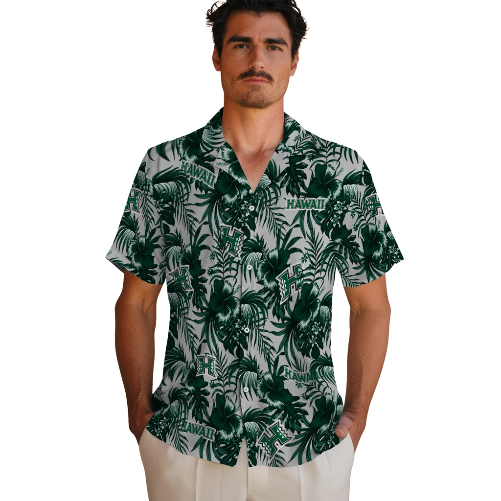 Hawaii Rainbow Warriors Hawaiian Shirt - Hibiscus Exotic hawaii rainbow warriors hibiscus exotic green hawaiian shirts fashion forward