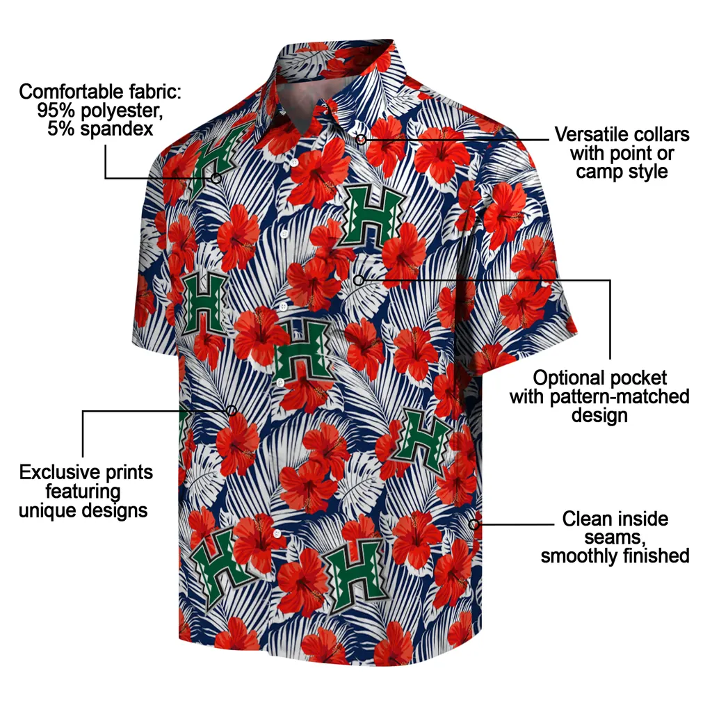 Hawaii Rainbow Warriors Hawaiian Shirt - Hibiscus Fiesta hawaii rainbow warriors hibiscus fiesta red royal blue hawaiian shirts new arrival