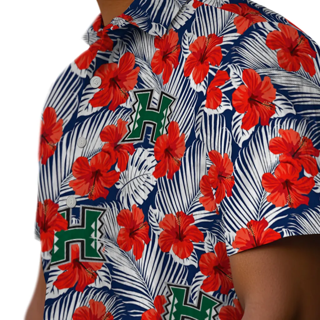 Hawaii Rainbow Warriors Hawaiian Shirt - Hibiscus Fiesta hawaii rainbow warriors hibiscus fiesta red royal blue hawaiian shirts trendy