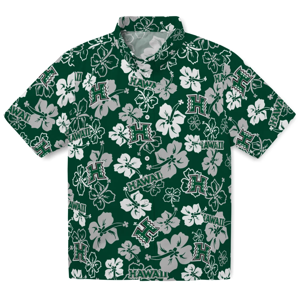 Hawaii Rainbow Warriors Hawaiian Shirt - Hibiscus Flower Design hawaii rainbow warriors hibiscus bloom green hawaiian shirts best selling