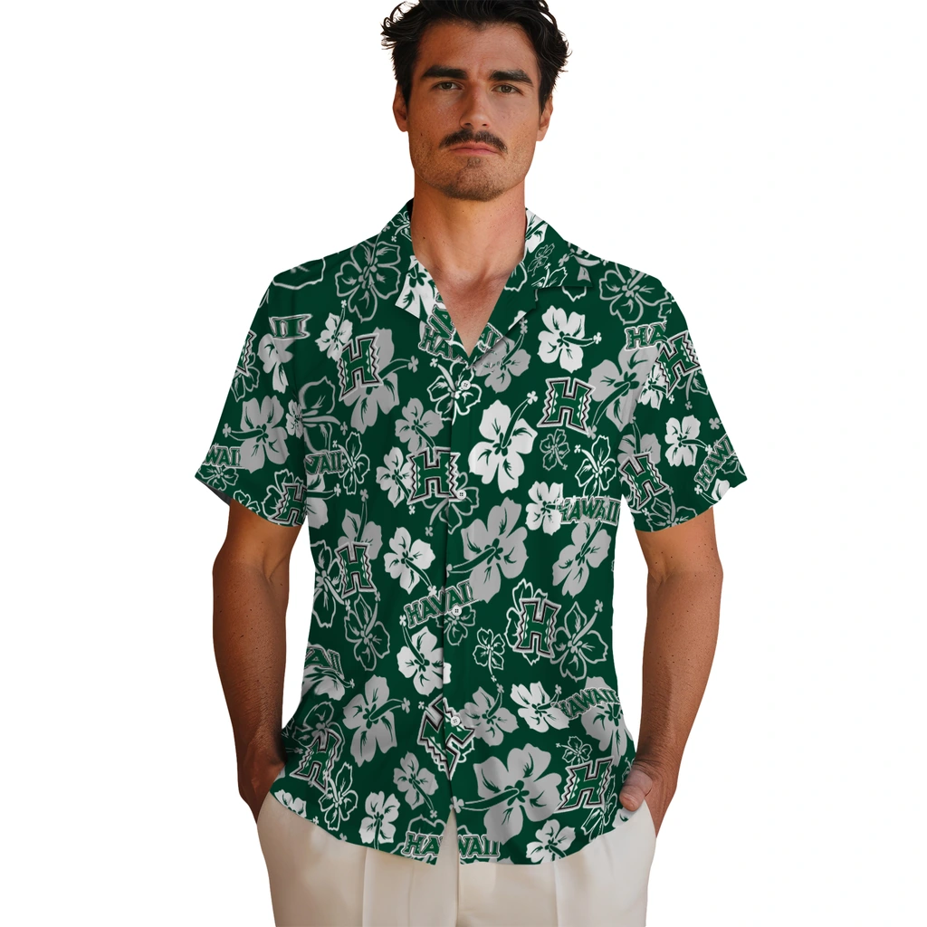 Hawaii Rainbow Warriors Hawaiian Shirt - Hibiscus Flower Design hawaii rainbow warriors hibiscus bloom green hawaiian shirts fashion forward