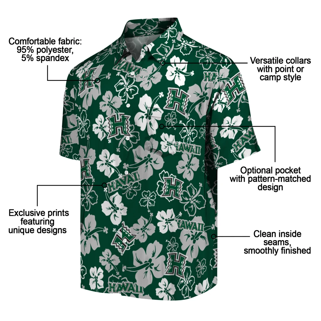 Hawaii Rainbow Warriors Hawaiian Shirt - Hibiscus Flower Design hawaii rainbow warriors hibiscus bloom green hawaiian shirts new arrival