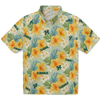 hawaii rainbow warriors hibiscus mood pale lime yellow hawaiian shirts best selling
