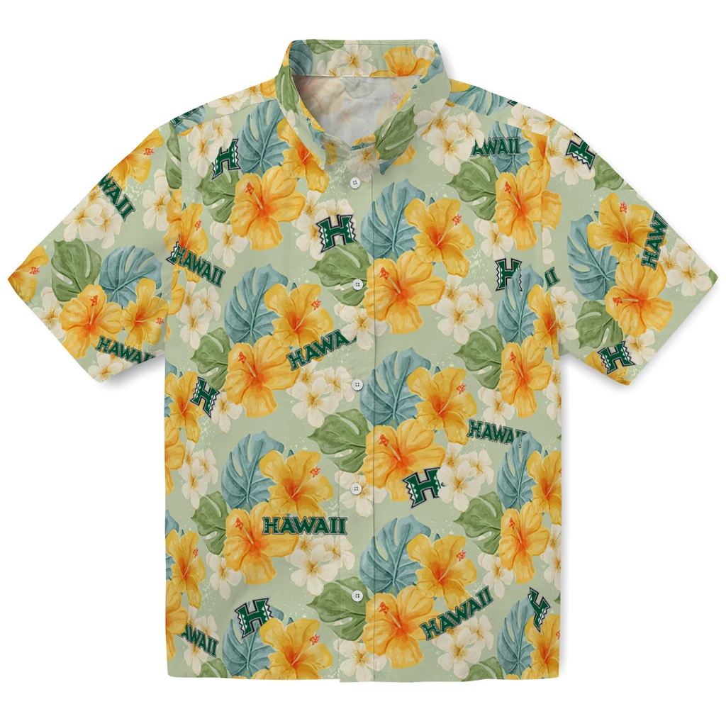 Hawaii Rainbow Warriors Hawaiian Shirt - Hibiscus Mood hawaii rainbow warriors hibiscus mood pale lime yellow hawaiian shirts best selling