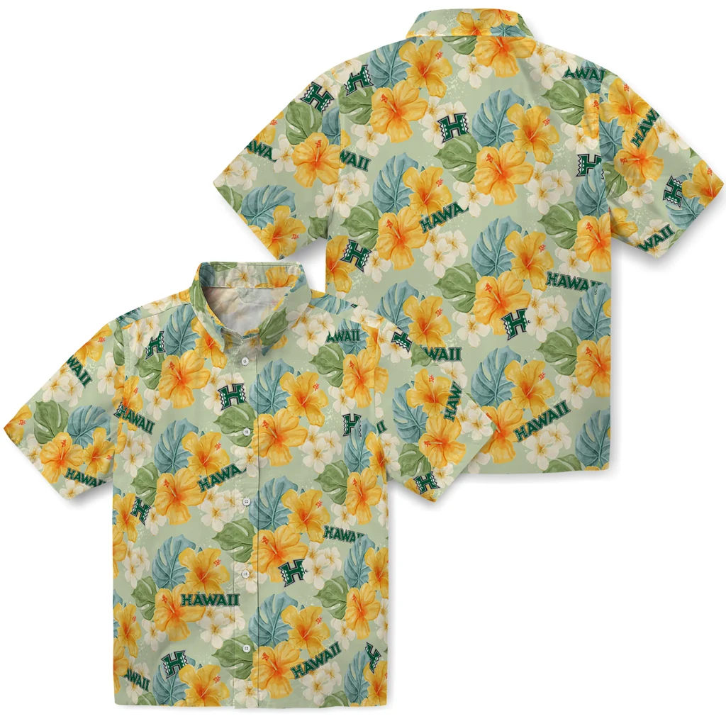 Hawaii Rainbow Warriors Hawaiian Shirt - Hibiscus Mood hawaii rainbow warriors hibiscus mood pale lime yellow hawaiian shirts high quality
