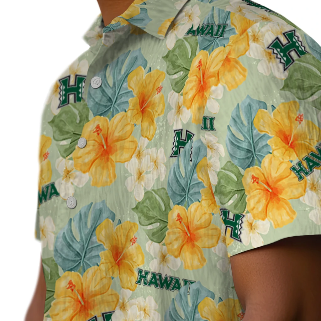 Hawaii Rainbow Warriors Hawaiian Shirt - Hibiscus Mood hawaii rainbow warriors hibiscus mood pale lime yellow hawaiian shirts trendy