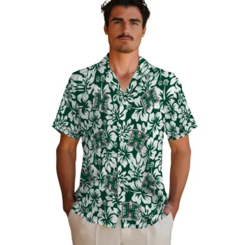 hawaii rainbow warriors hibiscus motif green white hawaiian shirts fashion forward