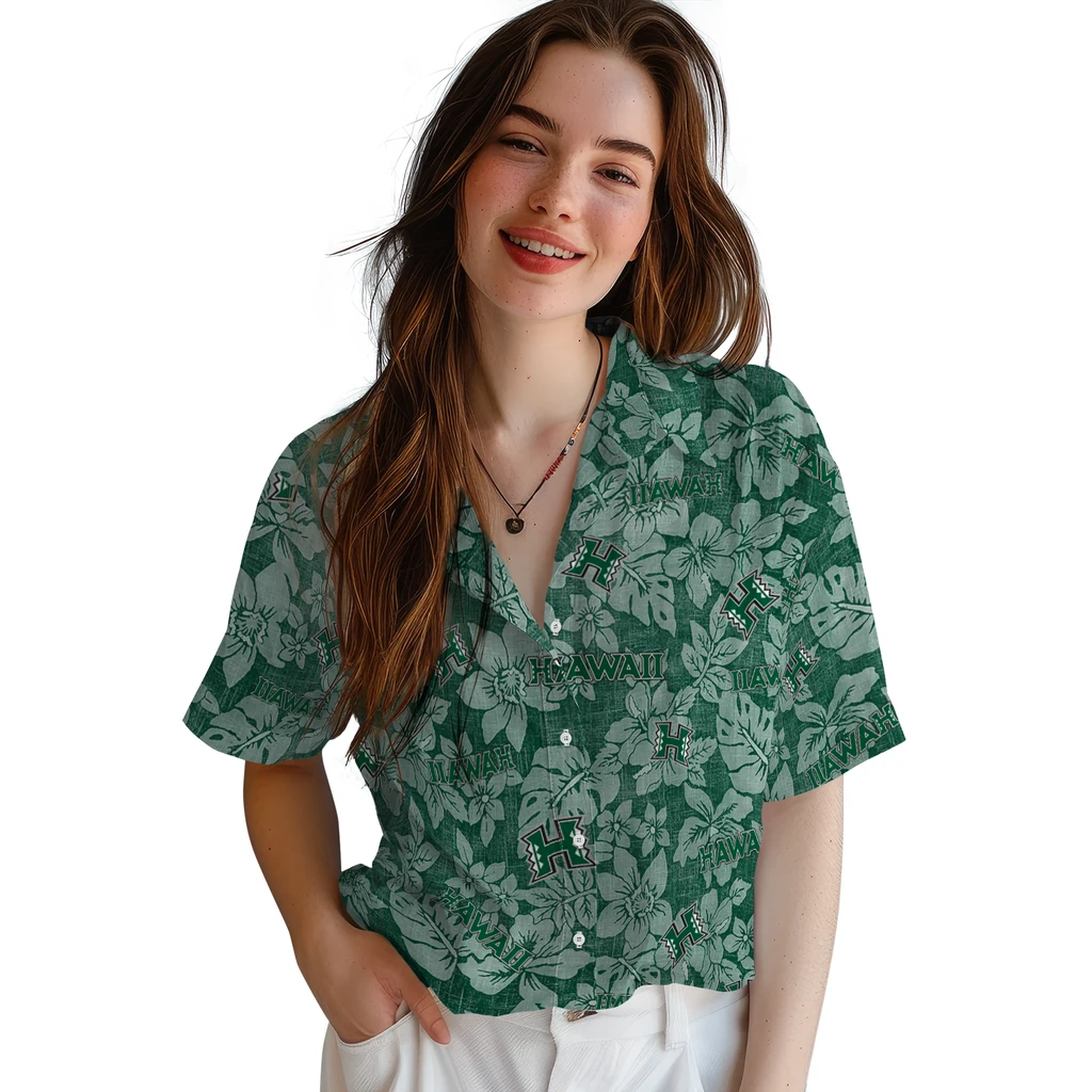 Hawaii Rainbow Warriors Hawaiian Shirt - Hibiscus Oasis hawaii rainbow warriors hibiscus oasis green hawaiian shirts latest model