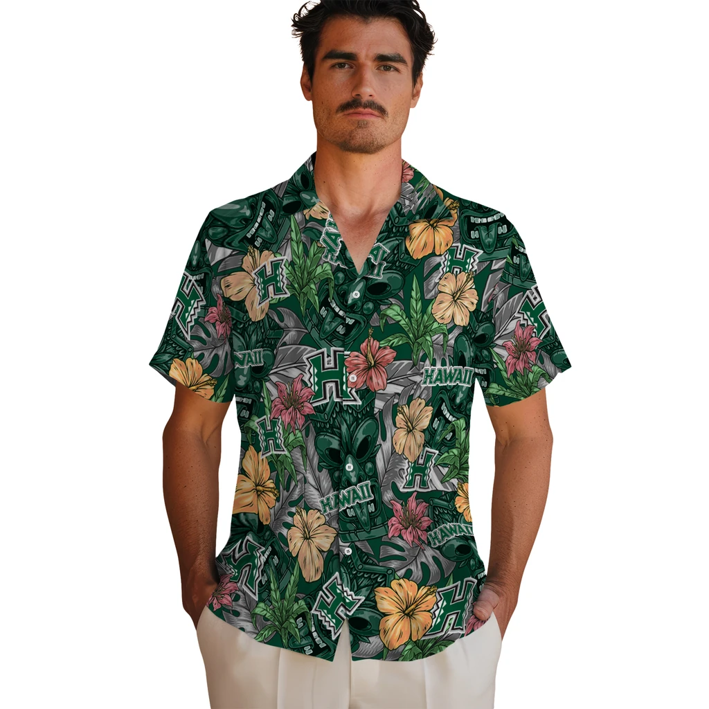 Hawaii Rainbow Warriors Hawaiian Shirt - Hibiscus Tiki Jungle hawaii rainbow warriors tiki jungle green hawaiian shirts fashion forward
