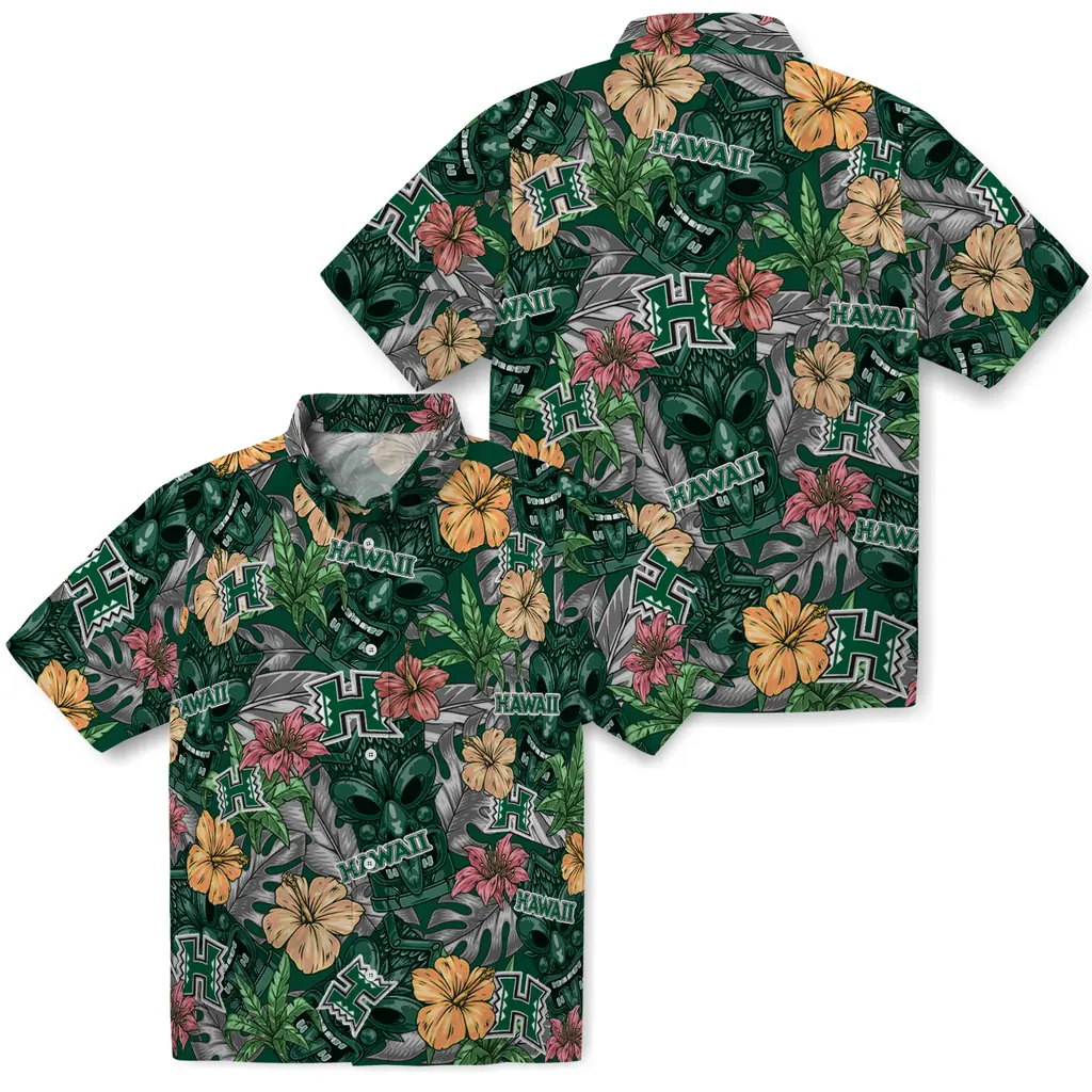 Hawaii Rainbow Warriors Hawaiian Shirt - Hibiscus Tiki Jungle hawaii rainbow warriors tiki jungle green hawaiian shirts high quality