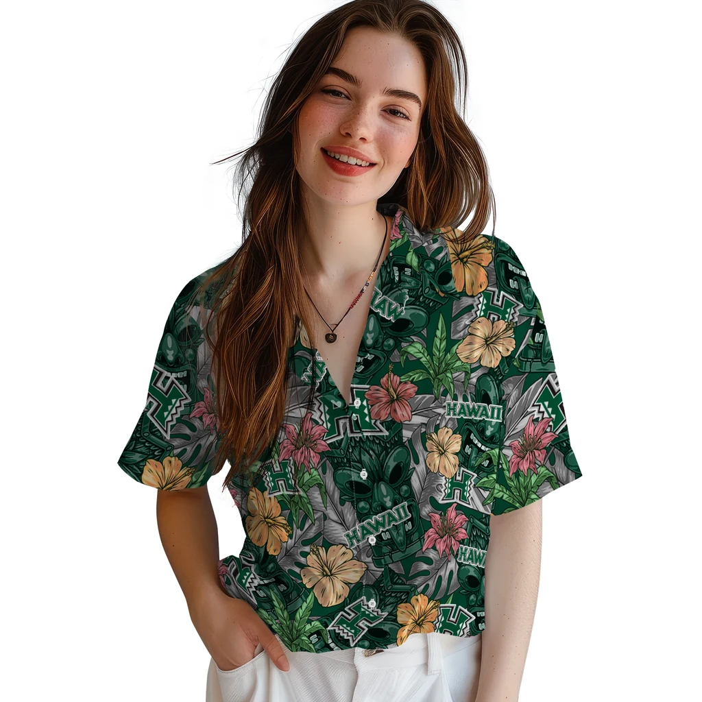 Hawaii Rainbow Warriors Hawaiian Shirt - Hibiscus Tiki Jungle hawaii rainbow warriors tiki jungle green hawaiian shirts latest model
