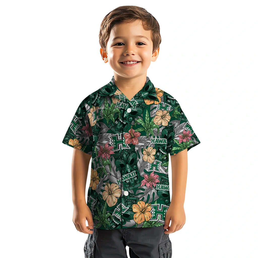 Hawaii Rainbow Warriors Hawaiian Shirt - Hibiscus Tiki Jungle hawaii rainbow warriors tiki jungle green hawaiian shirts top rated