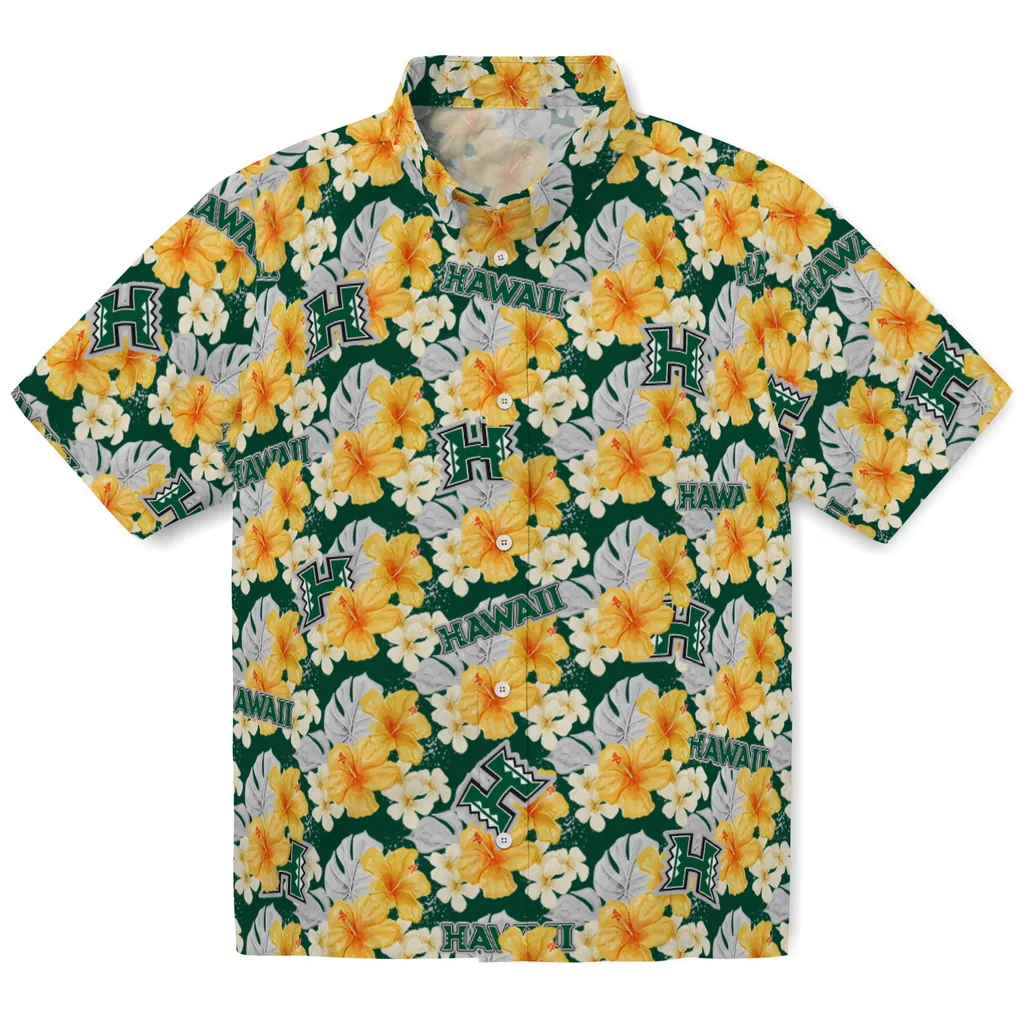 Hawaii Rainbow Warriors Hawaiian Shirt - Hibiscus Tropics hawaii rainbow warriors hibiscus tropics green yellow hawaiian shirts best selling