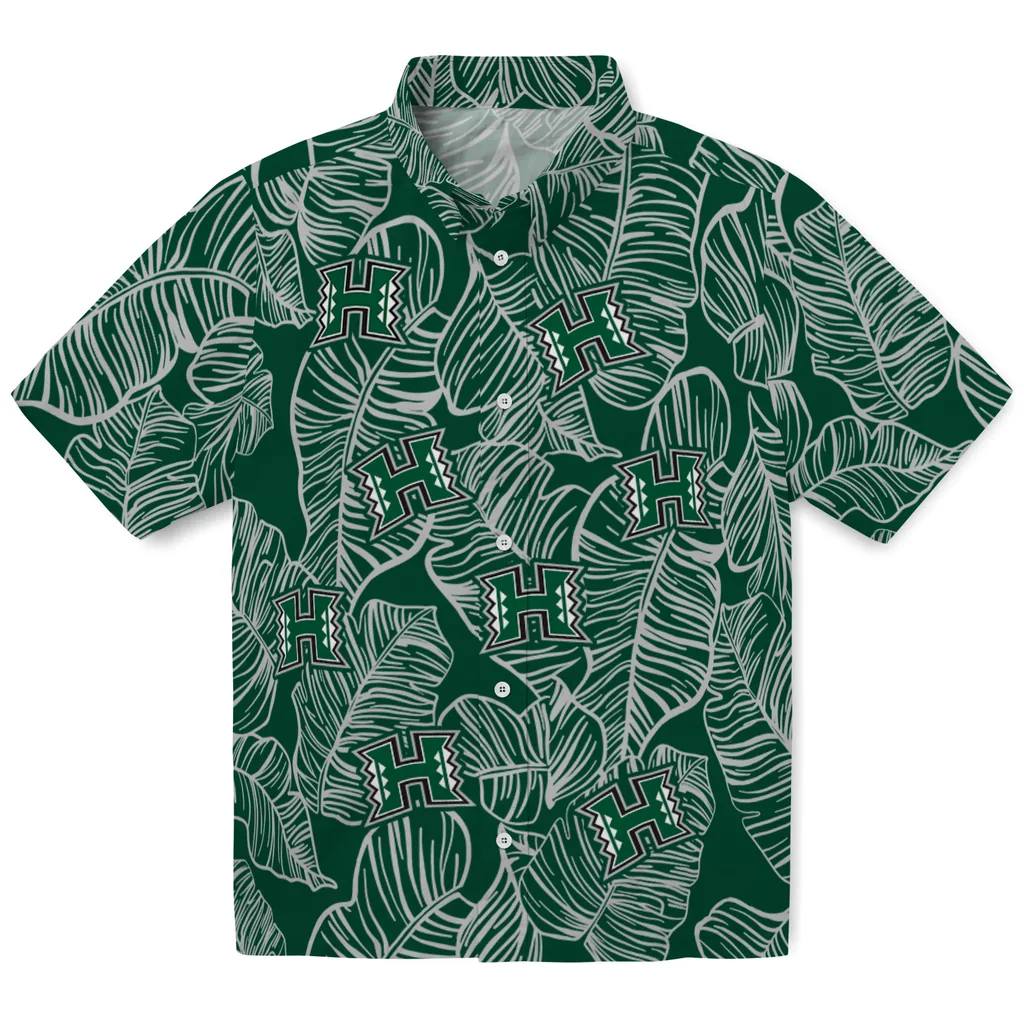 Hawaii Rainbow Warriors Hawaiian Shirt - Leaf Outline hawaii rainbow warriors leaf outline green hawaiian shirts best selling