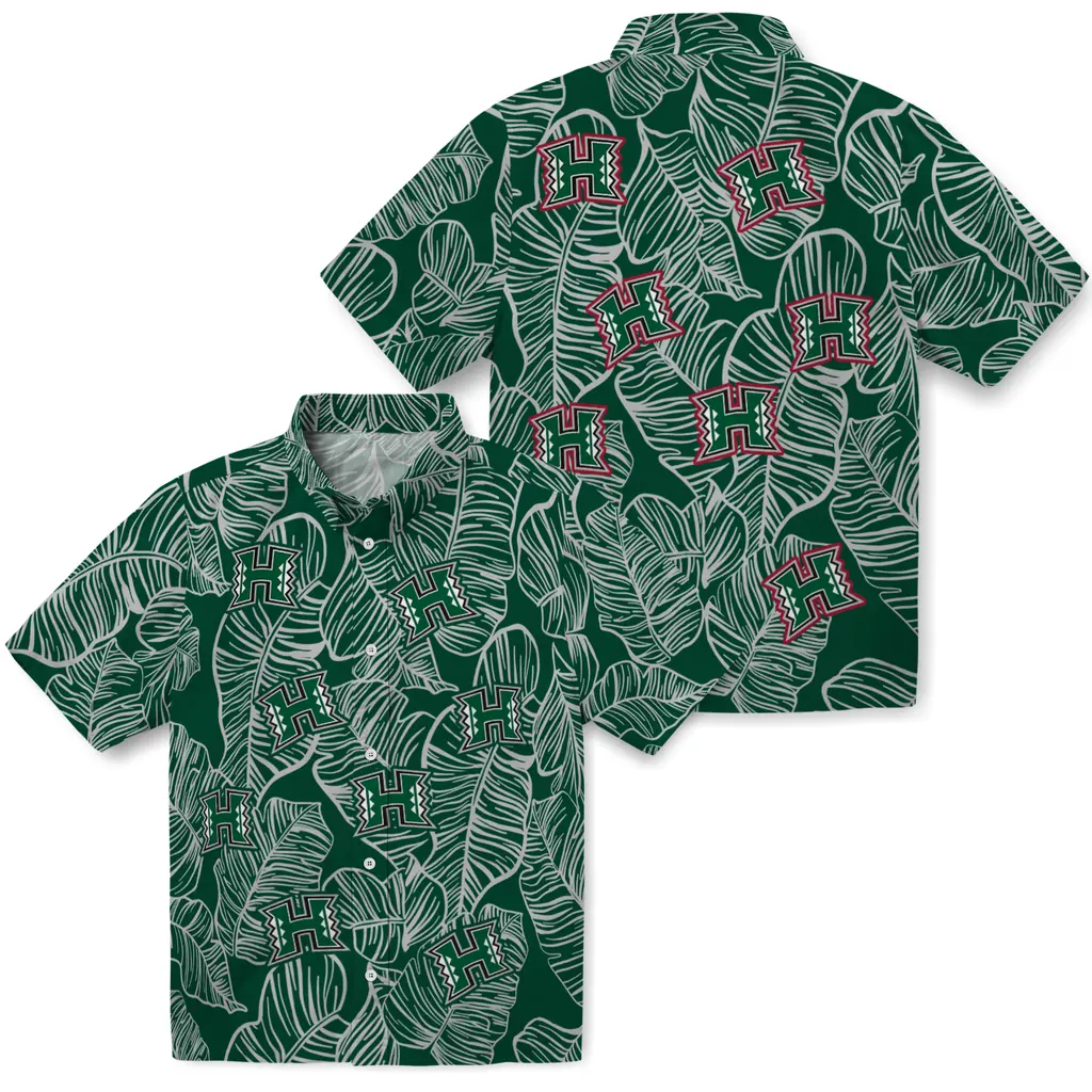 Hawaii Rainbow Warriors Hawaiian Shirt - Leaf Outline hawaii rainbow warriors leaf outline green hawaiian shirts high quality