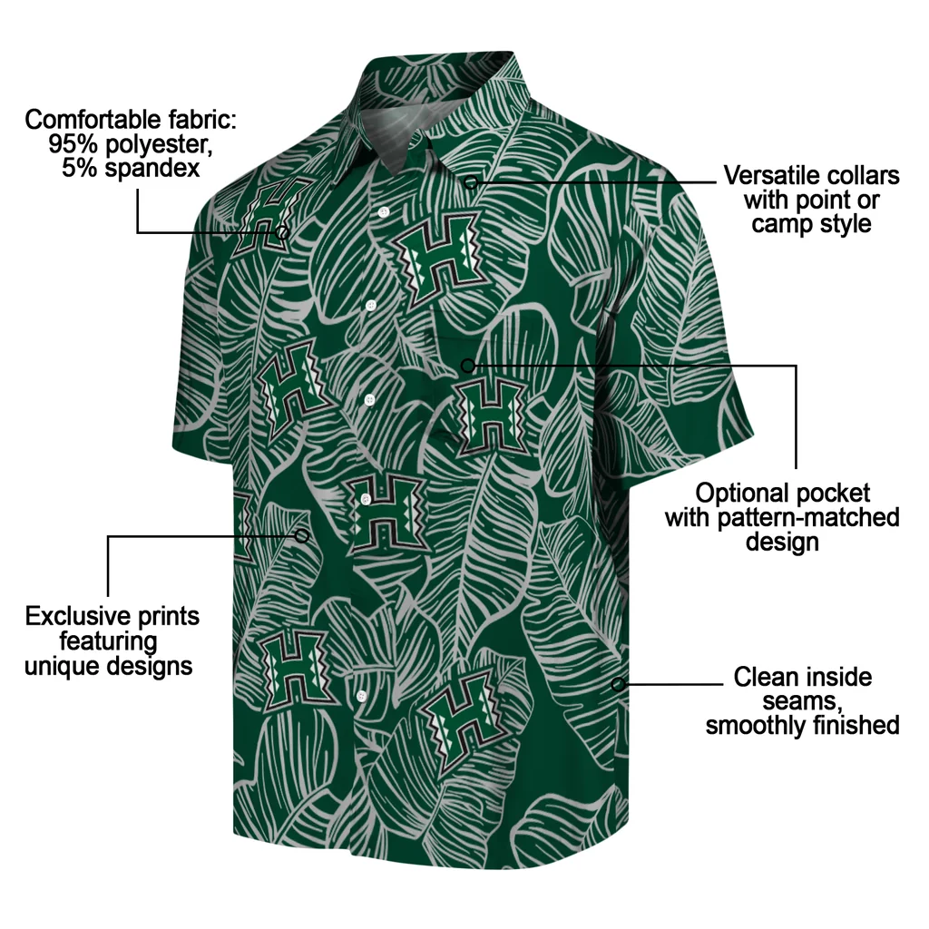 Hawaii Rainbow Warriors Hawaiian Shirt - Leaf Outline hawaii rainbow warriors leaf outline green hawaiian shirts new arrival