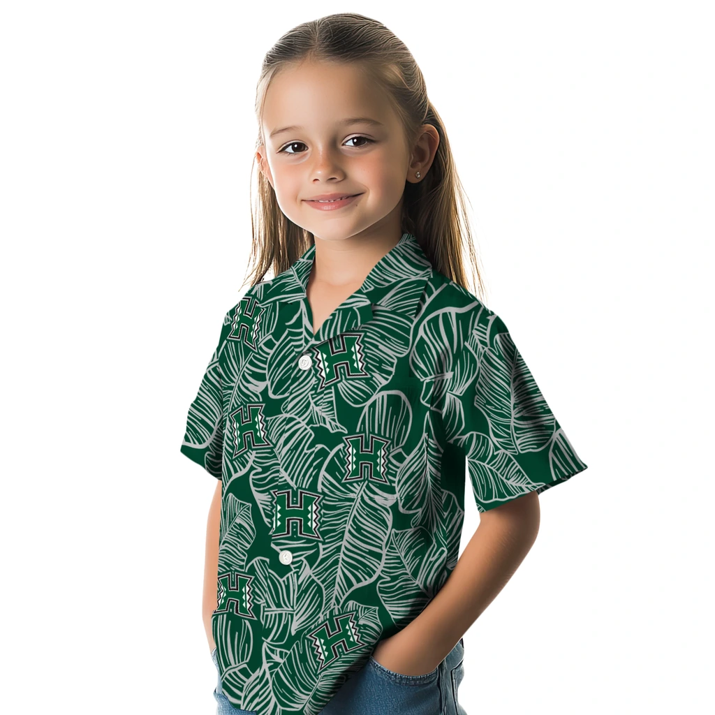 Hawaii Rainbow Warriors Hawaiian Shirt - Leaf Outline hawaii rainbow warriors leaf outline green hawaiian shirts premium grade
