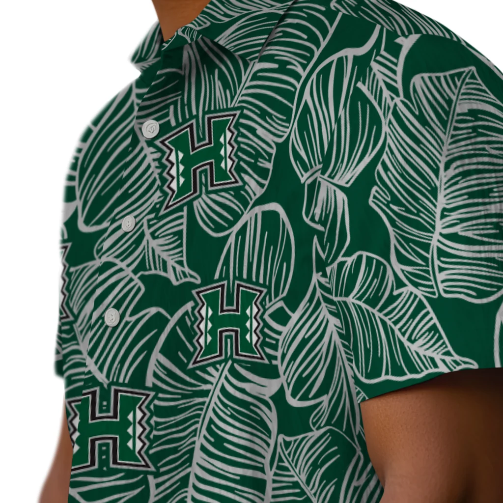 Hawaii Rainbow Warriors Hawaiian Shirt - Leaf Outline hawaii rainbow warriors leaf outline green hawaiian shirts trendy