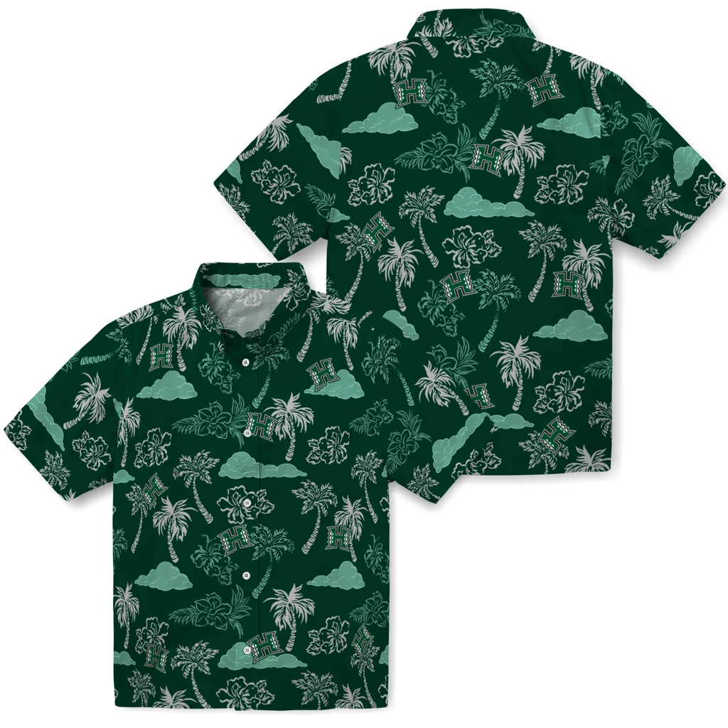 Hawaii Rainbow Warriors Hawaiian Shirt - Palm And Clouds hawaii rainbow warriors palm and clouds green hawaiian shirts high quality
