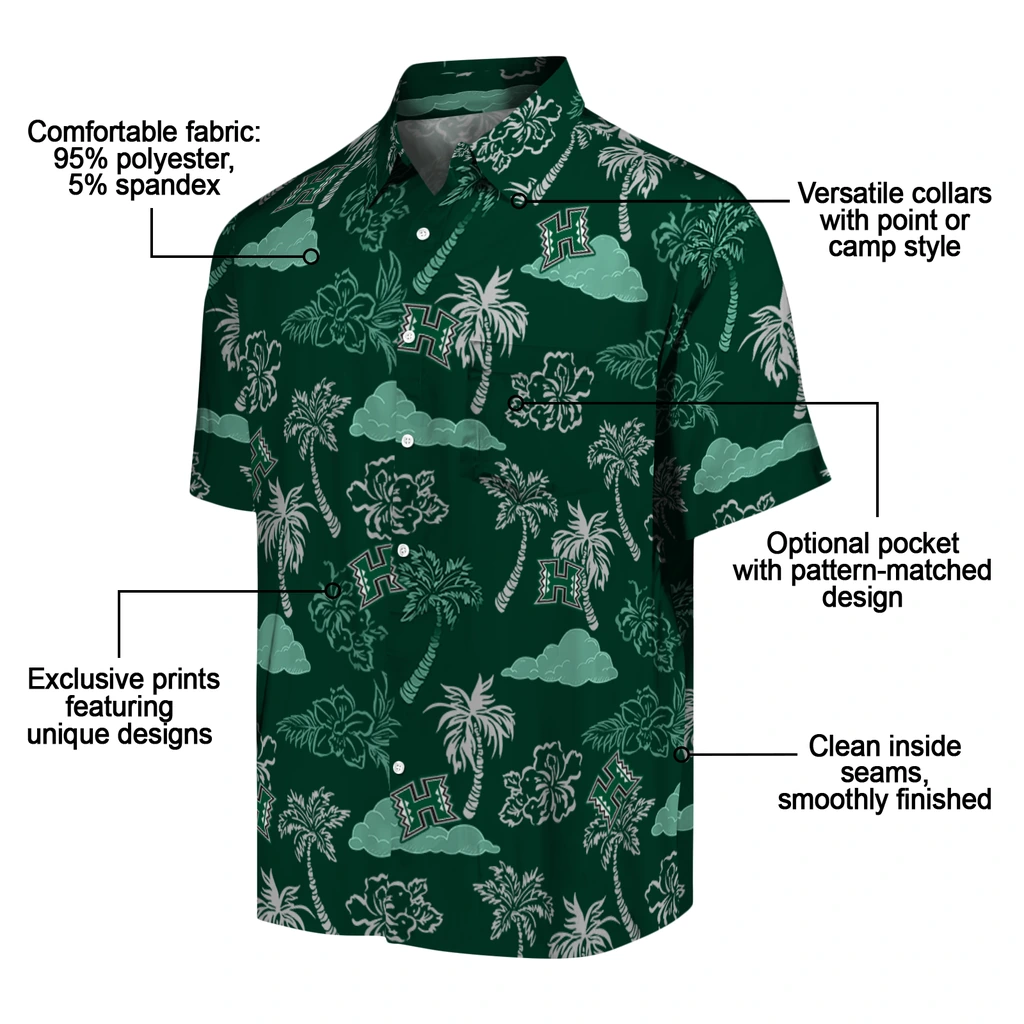 Hawaii Rainbow Warriors Hawaiian Shirt - Palm And Clouds hawaii rainbow warriors palm and clouds green hawaiian shirts new arrival