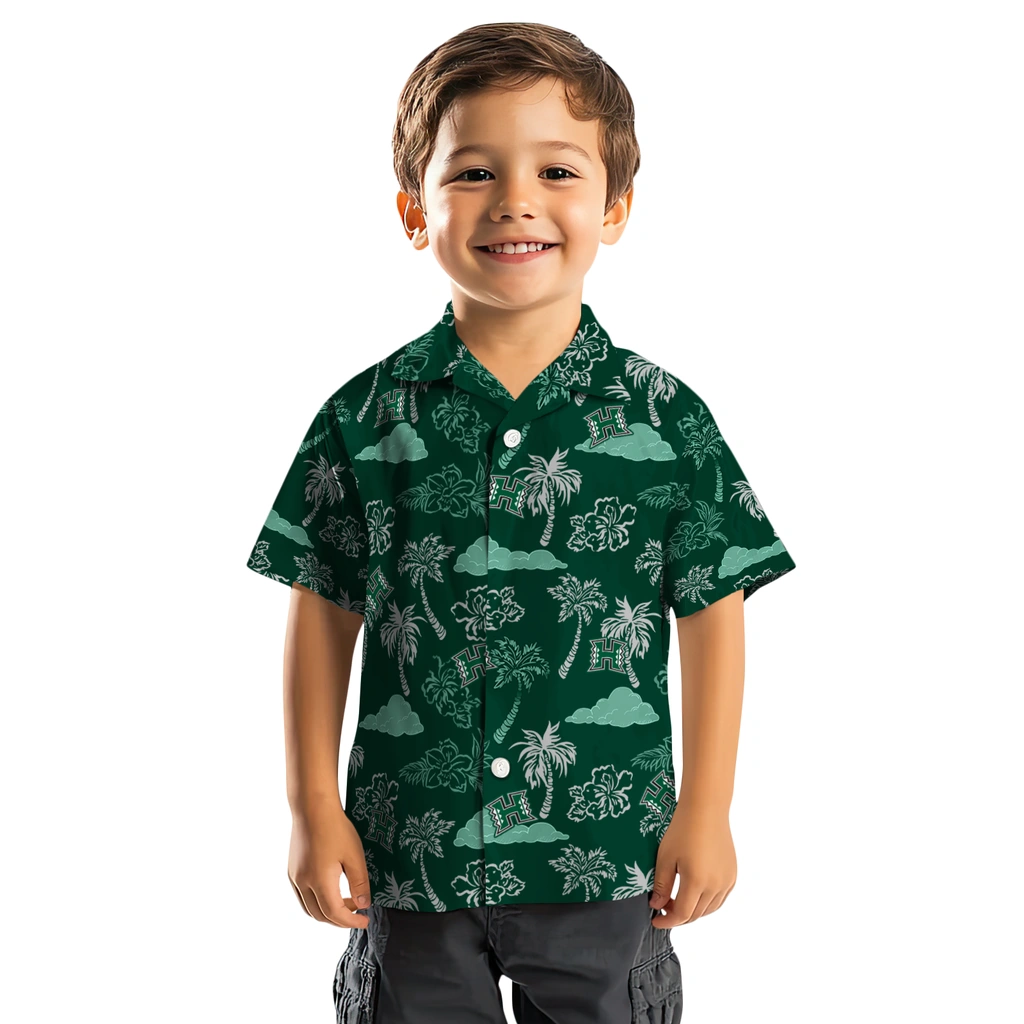 Hawaii Rainbow Warriors Hawaiian Shirt - Palm And Clouds hawaii rainbow warriors palm and clouds green hawaiian shirts top rated