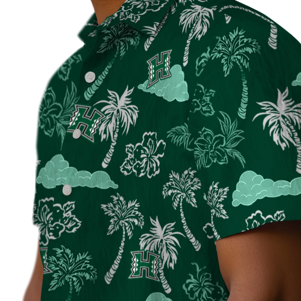 Hawaii Rainbow Warriors Hawaiian Shirt - Palm And Clouds hawaii rainbow warriors palm and clouds green hawaiian shirts trendy