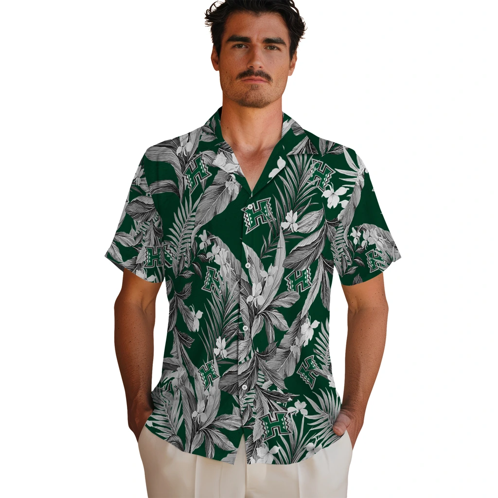 Hawaii Rainbow Warriors Hawaiian Shirt - Palm Leaves hawaii rainbow warriors palm leaves green hawaiian shirts fashion forward