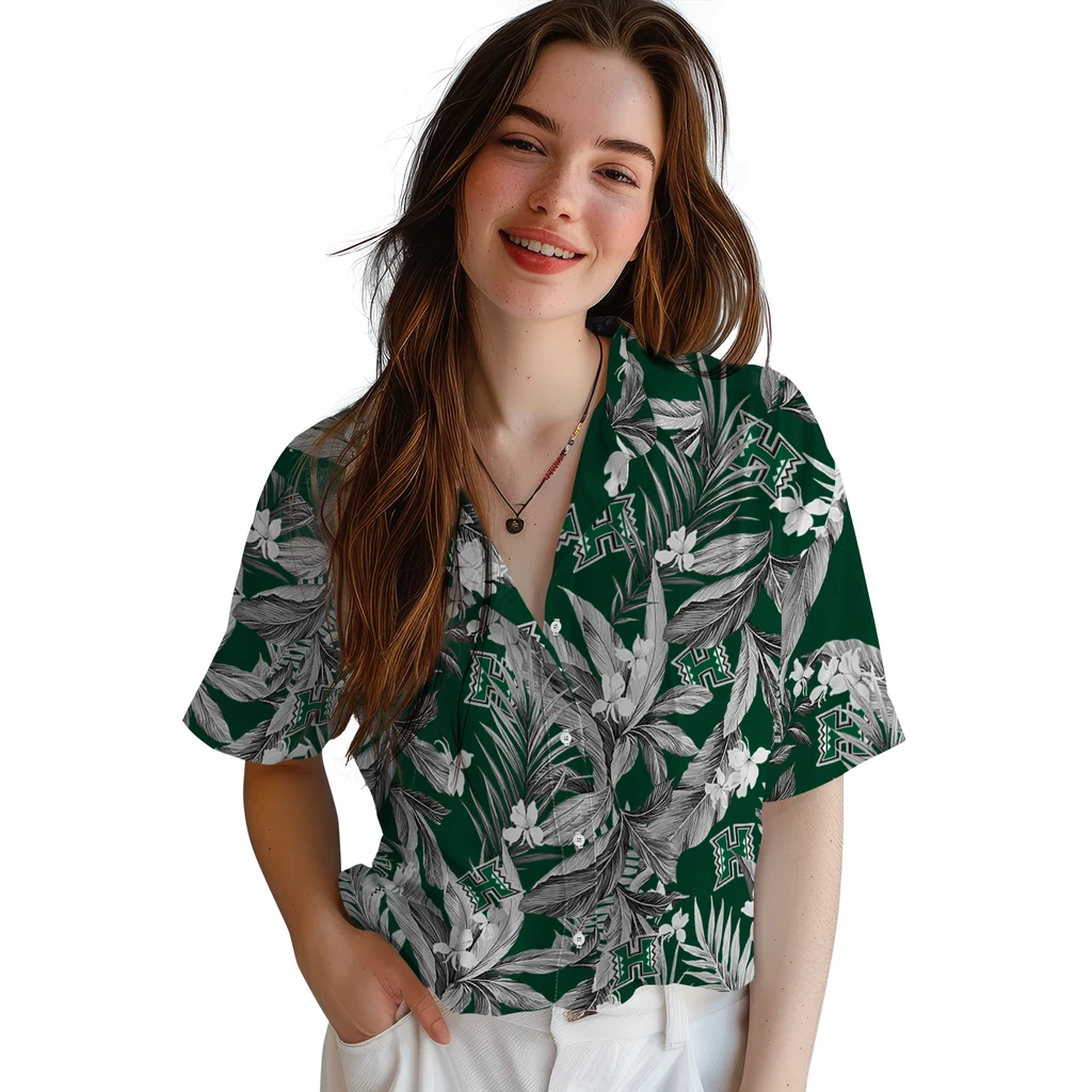 Hawaii Rainbow Warriors Hawaiian Shirt - Palm Leaves hawaii rainbow warriors palm leaves green hawaiian shirts latest model