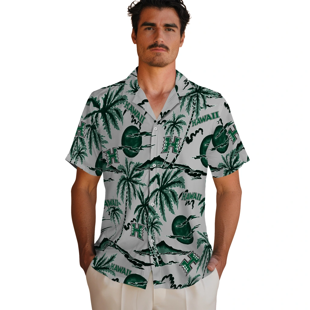 Hawaii Rainbow Warriors Hawaiian Shirt - Palm Sunset hawaii rainbow warriors palm sunset hawaiian shirts fashion forward