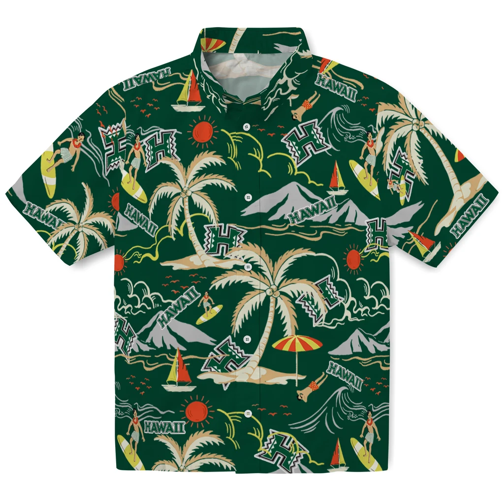 Hawaii Rainbow Warriors Hawaiian Shirt - Palm Tree Island hawaii rainbow warriors palm tree island green hawaiian shirts best selling